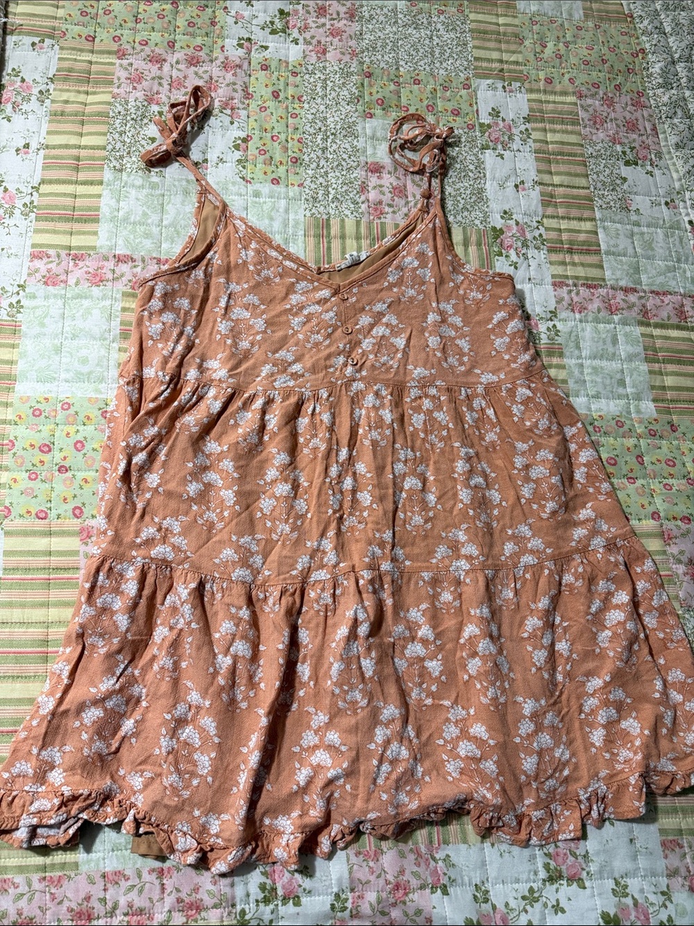Rust Floral Tiered Tie-Strap Women's Mini Dress